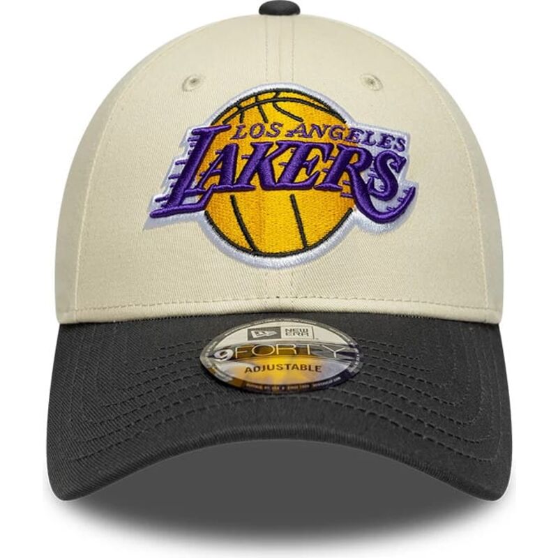 bone-curvo-bege-e-preto-ajustavel-9forty-colour-block-da-los-angeles-lakers-nba-da-new-era