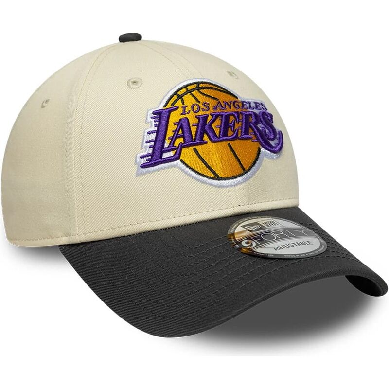 bone-curvo-bege-e-preto-ajustavel-9forty-colour-block-da-los-angeles-lakers-nba-da-new-era