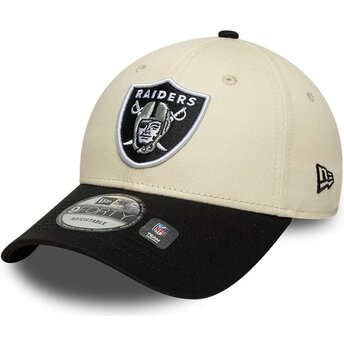 Boné curvo bege e preto ajustável 9FORTY Colour Block da Las Vegas Raiders NFL da New Era