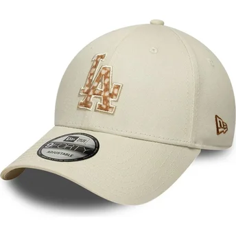 Boné curvo bege ajustável com logo castanho 9FORTY Faux Pony Infill da Los Angeles Dodgers MLB da New Era