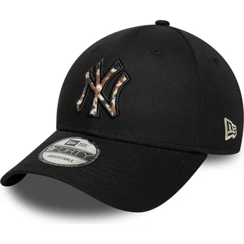 Boné curvo preto ajustável com logo castanho 9FORTY Faux Pony Infill da New York Yankees MLB da New Era