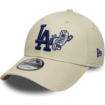 Boné curvo bege e azul ajustável 9FORTY Food Icon da Los Angeles Dodgers MLB da New Era