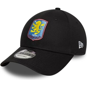 Boné curvo preto ajustável 9FORTY Core da Aston Villa Football Club Premier League da New Era