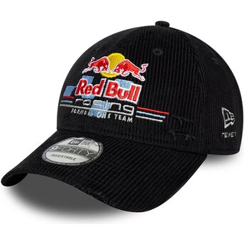 Boné curvo preto ajustável 9FORTY Distressed Cord da Red Bull Racing Formula 1 da New Era