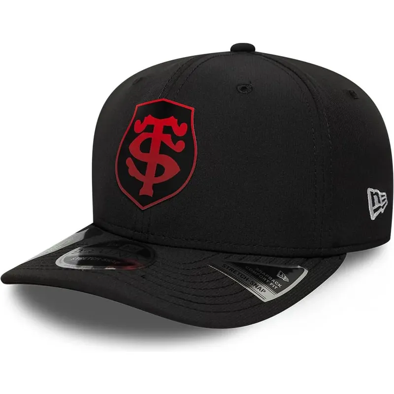 bone-curvo-preto-snapback-com-logo-vermelho-9seventy-stretch-snap-gradient-da-stade-toulousain-top-14-da-new-era