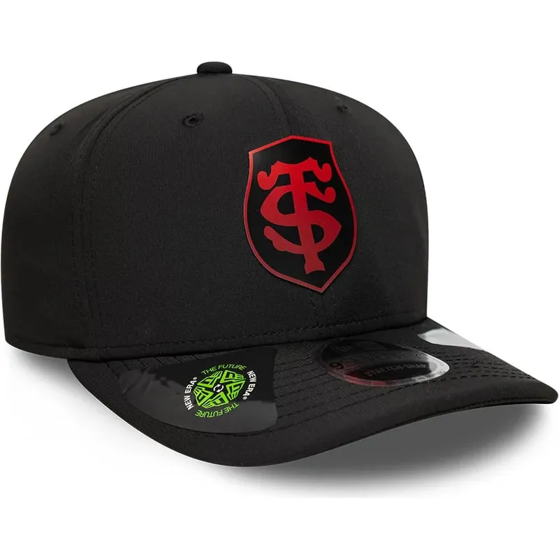 bone-curvo-preto-snapback-com-logo-vermelho-9seventy-stretch-snap-gradient-da-stade-toulousain-top-14-da-new-era