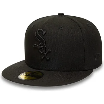 Boné plano preto justo com logo preto 59FIFTY da Chicago White Sox MLB da New Era