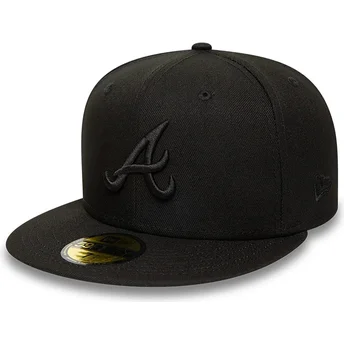 Boné plano preto justo com logo preto 59FIFTY da Atlanta Braves MLB da New Era