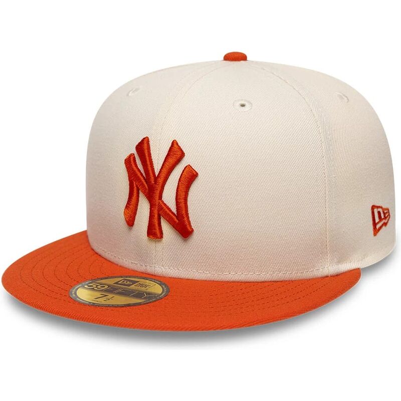 bone-plano-bege-e-laranja-justo-com-logo-laranja-59fifty-league-essential-da-new-york-yankees-mlb-da-new-era