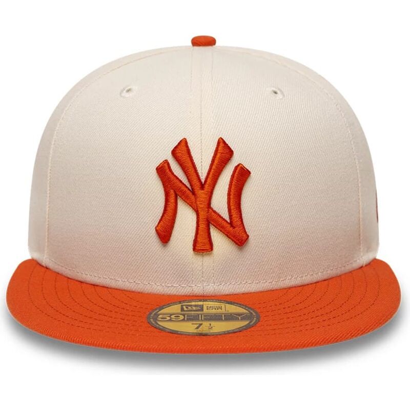 bone-plano-bege-e-laranja-justo-com-logo-laranja-59fifty-league-essential-da-new-york-yankees-mlb-da-new-era