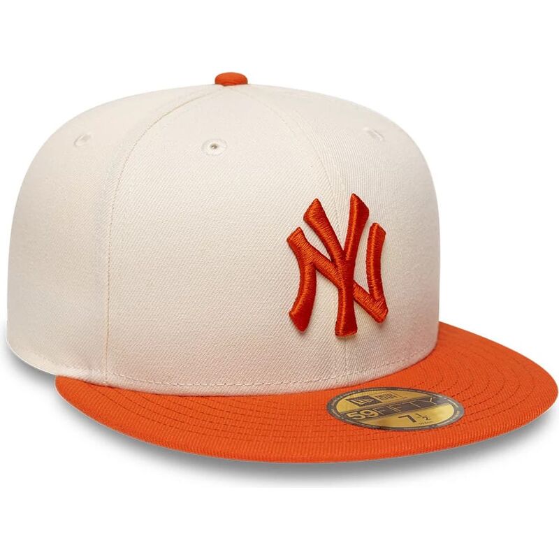 bone-plano-bege-e-laranja-justo-com-logo-laranja-59fifty-league-essential-da-new-york-yankees-mlb-da-new-era