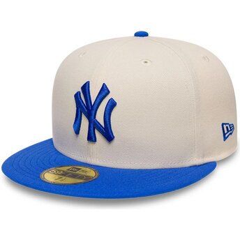 Boné plano bege e azul justo com logo azul 59FIFTY League Essential da New York Yankees MLB da New Era