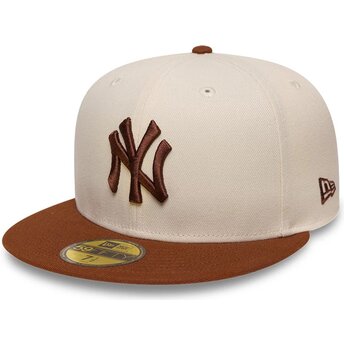 Boné plano castanho e bege justo com logo castanho 59FIFTY League Essential da New York Yankees MLB da New Era
