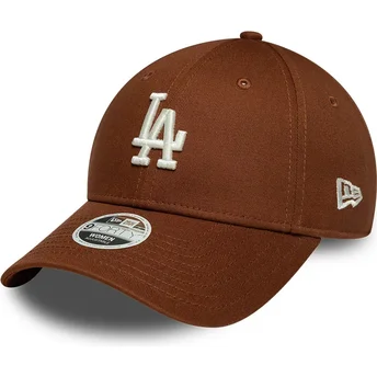 Boné curvo castanho ajustável para mulheres 9FORTY League Essential Midi da Los Angeles Dodgers MLB da New Era