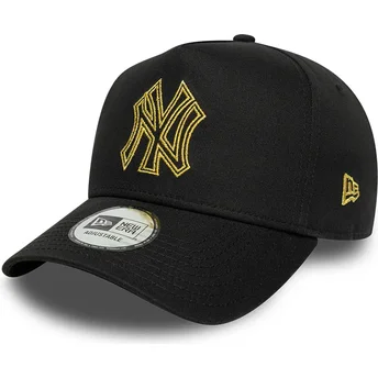 Boné curvo preto snapback com logo dourado E Frame Metallic Outline da New York Yankees MLB da New Era
