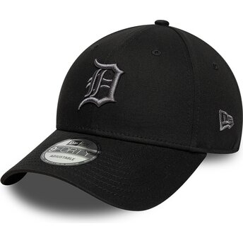 Boné curvo preto ajustável com logo cinza 9FORTY League Essential da Detroit Tigers MLB da New Era