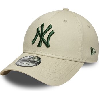 Boné curvo bege ajustável com logo verde escuro 9FORTY League Essential da New York Yankees MLB da New Era