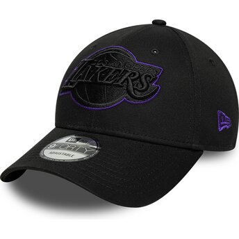 Boné curvo preto ajustável com logo violeta 9FORTY Outline da Los Angeles Lakers NBA da New Era