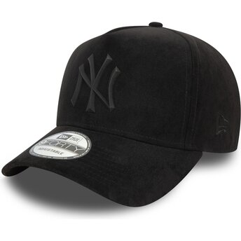 Boné curvo preto snapback com logo preto E Frame Faux Suede da New York Yankees MLB da New Era