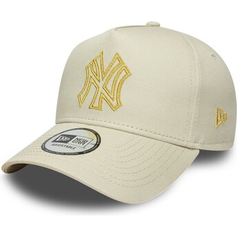 Boné curvo bege snapback com logo dourado E Frame Metallic Outline da New York Yankees MLB da New Era