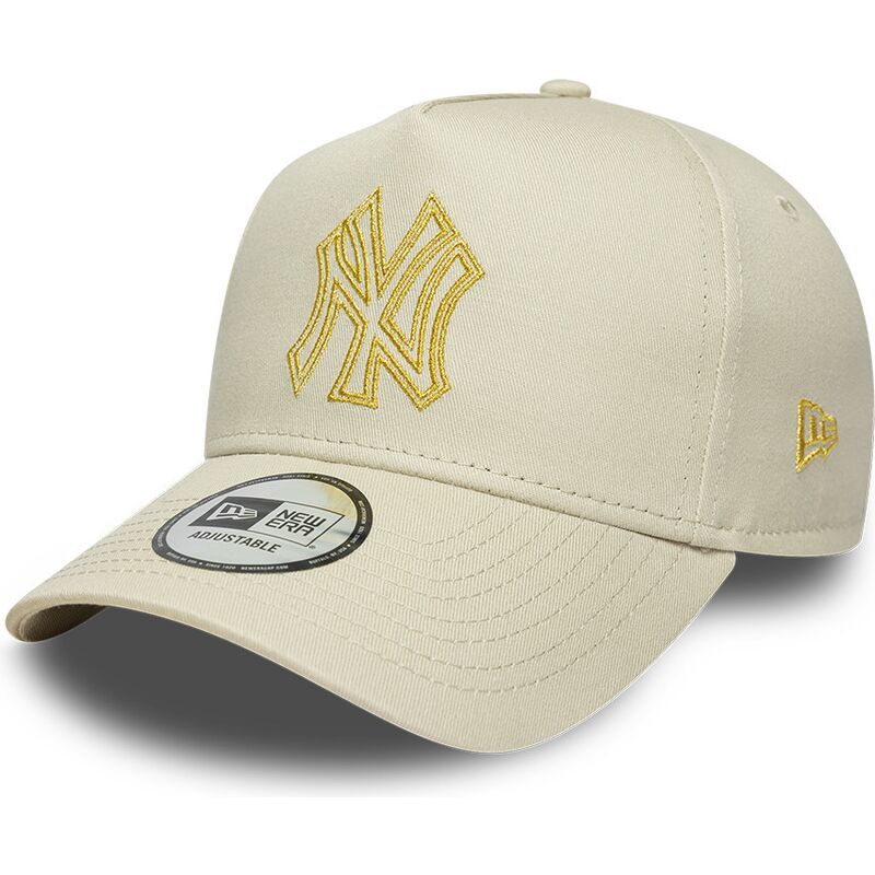 bone-curvo-bege-snapback-com-logo-dourado-e-frame-metallic-outline-da-new-york-yankees-mlb-da-new-era