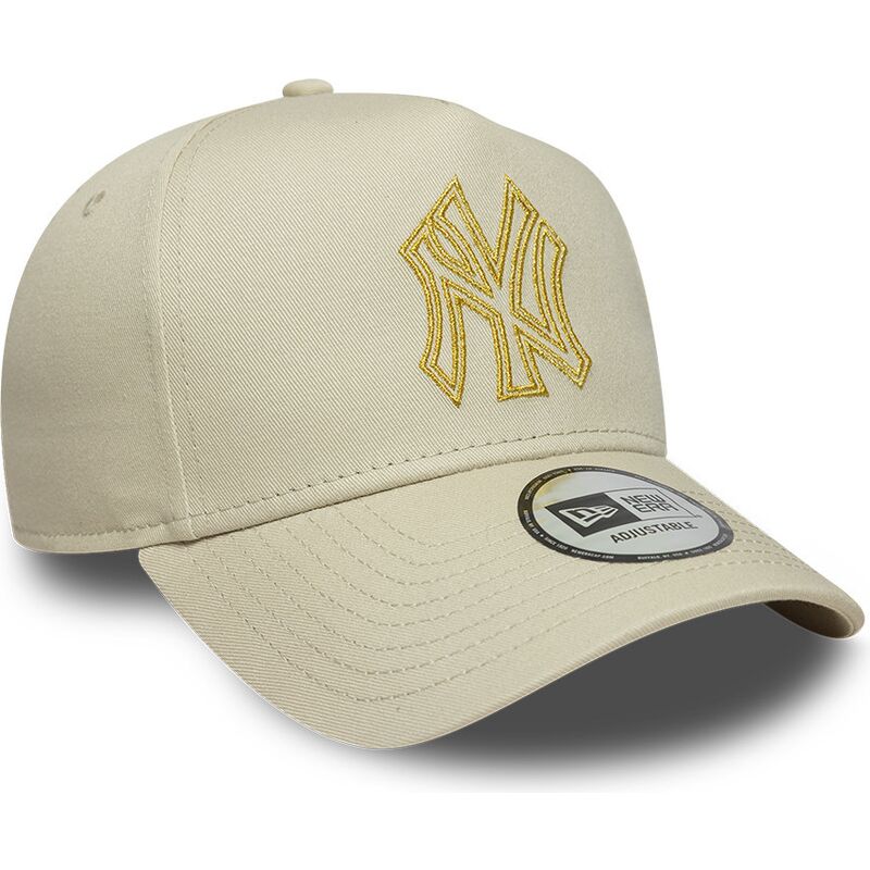 bone-curvo-bege-snapback-com-logo-dourado-e-frame-metallic-outline-da-new-york-yankees-mlb-da-new-era