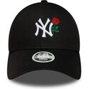 bone-curvo-preto-ajustavel-para-mulheres-9forty-flower-icon-da-new-york-yankees-mlb-da-new-era