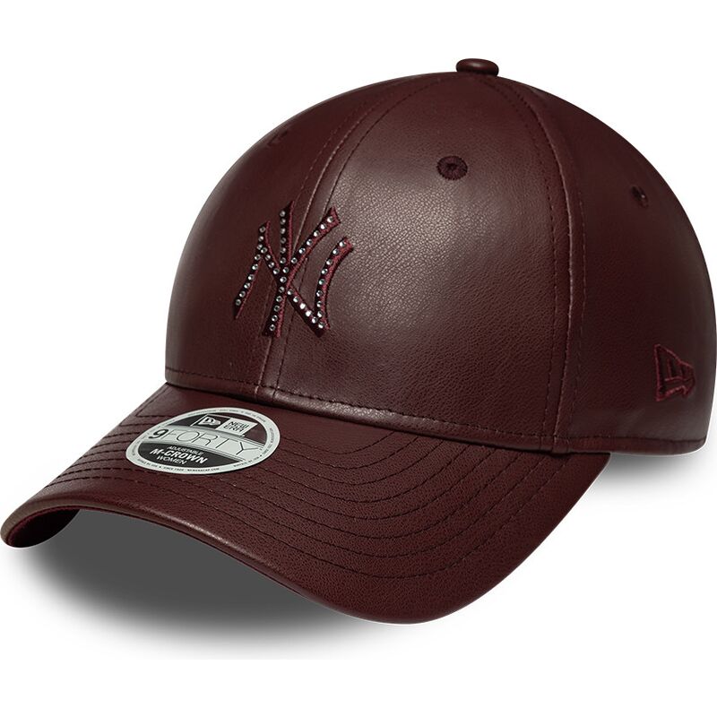 bone-curvo-castanho-snapback-para-mulheres-9forty-m-crown-pu-diamante-da-new-york-yankees-mlb-da-new-era