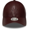 bone-curvo-castanho-snapback-para-mulheres-9forty-m-crown-pu-diamante-da-new-york-yankees-mlb-da-new-era