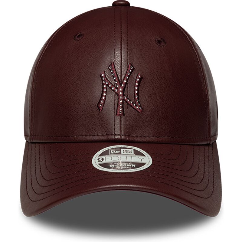 bone-curvo-castanho-snapback-para-mulheres-9forty-m-crown-pu-diamante-da-new-york-yankees-mlb-da-new-era