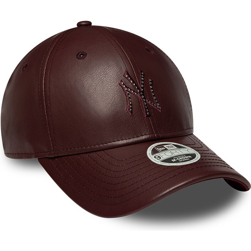 bone-curvo-castanho-snapback-para-mulheres-9forty-m-crown-pu-diamante-da-new-york-yankees-mlb-da-new-era