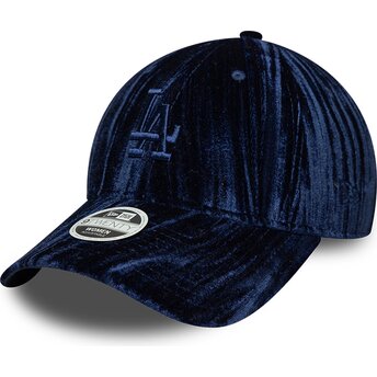 Boné curvo azul marinho ajustável para mulheres com logo azul marinho 9TWENTY Velour da Los Angeles Dodgers MLB da New Era