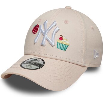 Boné curvo rosa ajustável para criança 9FORTY Food Icon Cupcake da New York Yankees MLB da New Era