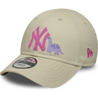 Boné curvo bege ajustável para criança com logo rosa 9FORTY Dino Icon da New York Yankees MLB da New Era
