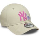 bone-curvo-bege-ajustavel-para-crianca-com-logo-rosa-9forty-dino-icon-da-new-york-yankees-mlb-da-new-era