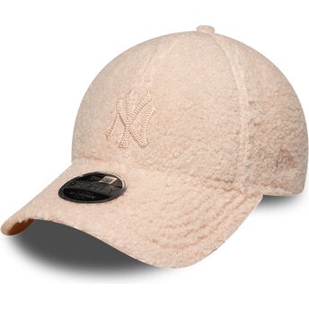 Boné curvo rosa snapback para criança com logo rosa 9FORTY M-Crown Winter Borg da New York Yankees MLB da New Era