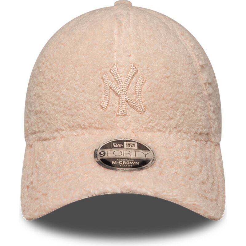 bone-curvo-rosa-snapback-para-crianca-com-logo-rosa-9forty-m-crown-winter-borg-da-new-york-yankees-mlb-da-new-era