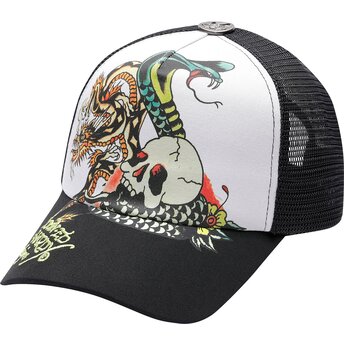Boné trucker preto e branco Snake And Skull da Ed Hardy