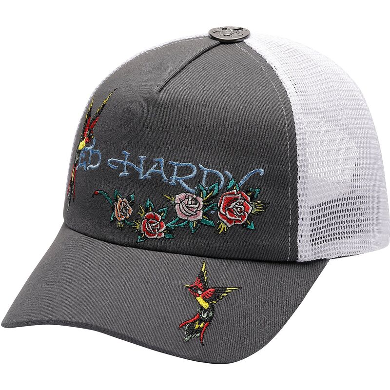 bone-trucker-cinza-e-branco-floral-swallow-da-ed-hardy