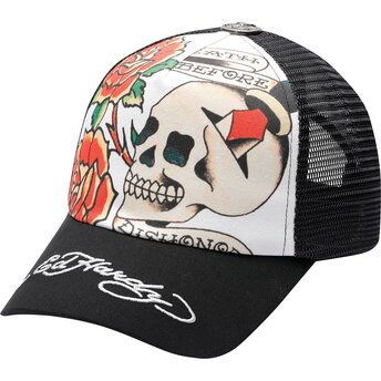 Boné trucker preto e branco Before Dishonor da Ed Hardy