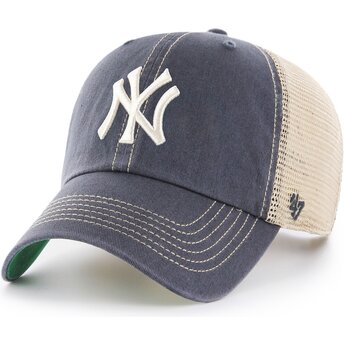 Boné trucker cinza e bege Clean Up Trawler Vintage Navy da New York Yankees MLB da 47 Brand