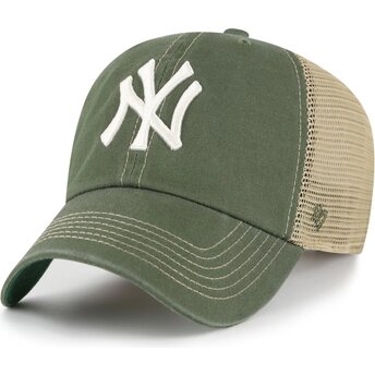 Boné trucker verde e bege Clean Up Trawler da New York Yankees MLB da 47 Brand