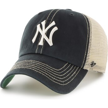 Boné trucker preto e bege Clean Up Trawler da New York Yankees MLB da 47 Brand