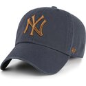 bone-curvo-cinza-ajustavel-com-logo-castanho-clean-up-contrast-vintage-navy-da-new-york-yankees-mlb-da-47-brand