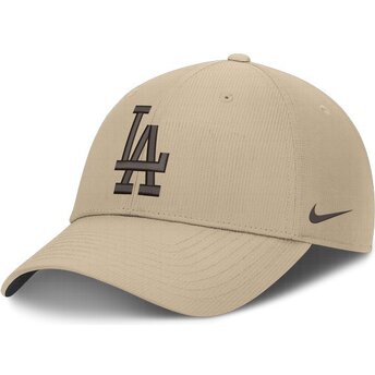 Boné curvo bege ajustável com logo castanho Club Structured Uv Poly Ripstop da Los Angeles Dodgers MLB da Nike