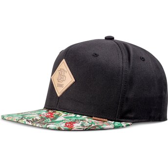 Boné plano preto e verde snapback Woven Jungle Rev da Djinns