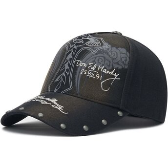 Boné curvo preto ajustável Storming Rose Washed da Ed Hardy