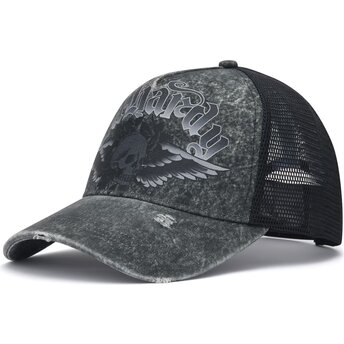 Boné trucker cinza Flaming Gothic Skull Washed da Ed Hardy