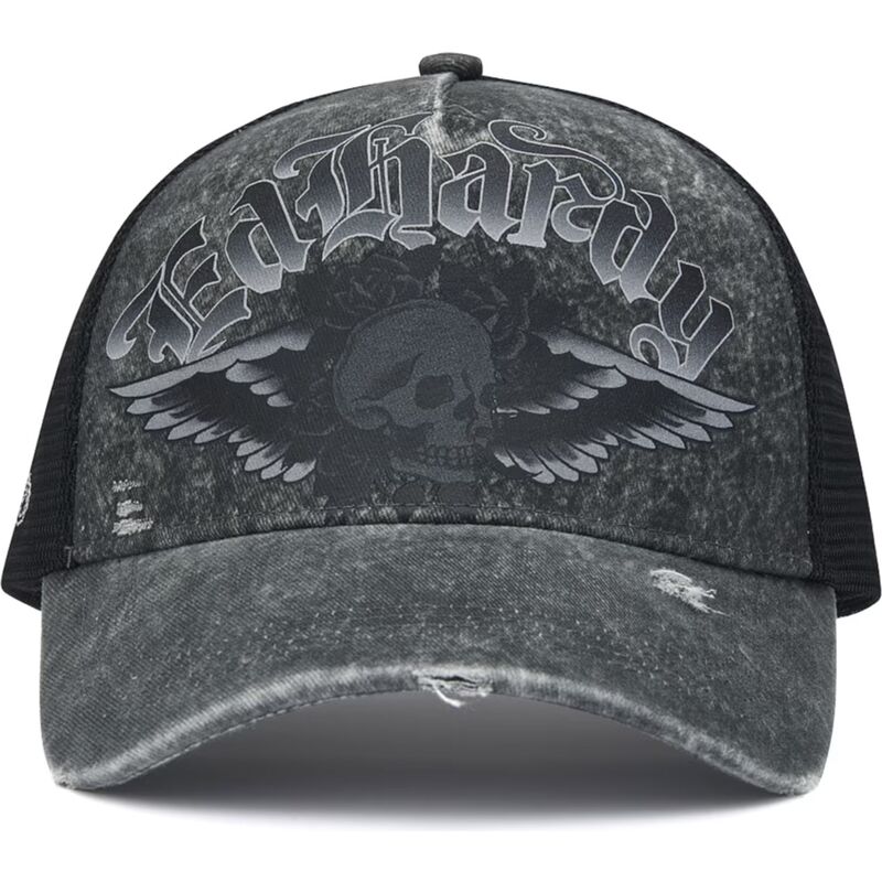 bone-trucker-cinza-flaming-gothic-skull-washed-da-ed-hardy