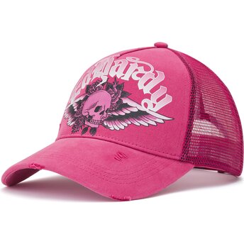 Boné trucker rosa Flaming Gothic Skull Washed da Ed Hardy
